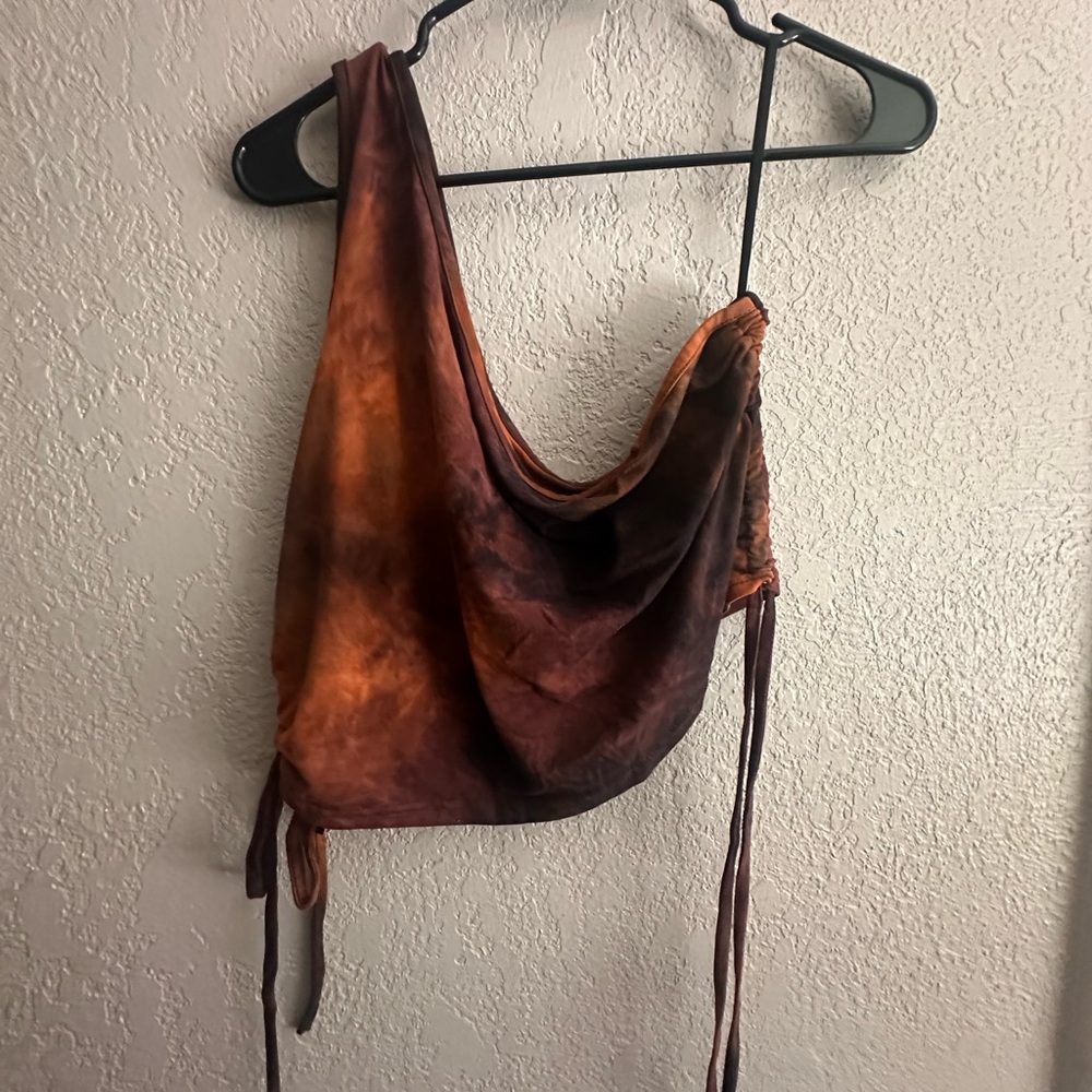 Fashion Nova Tie-Dye Crop Top - Brown and Orange